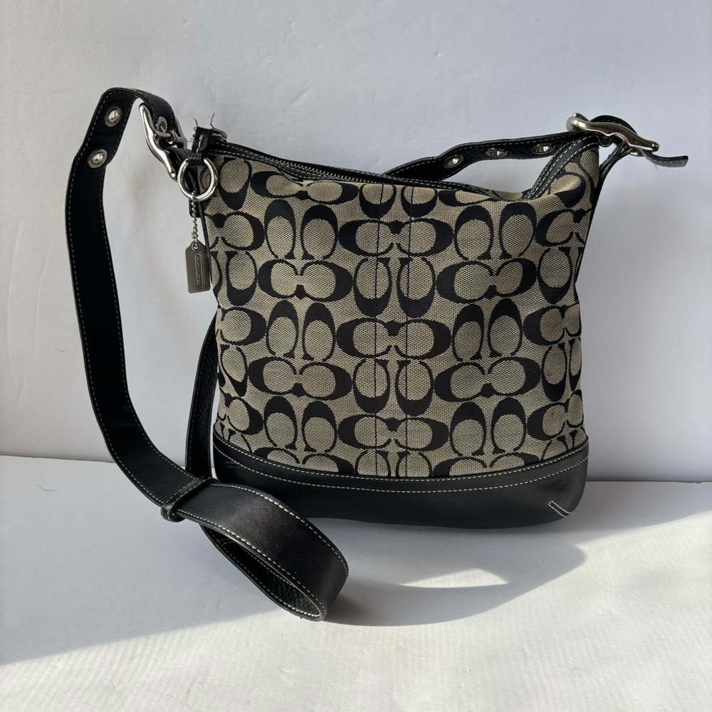 y2k Vintage Coach Black Signature Canvas and Leather Crossbody Bag